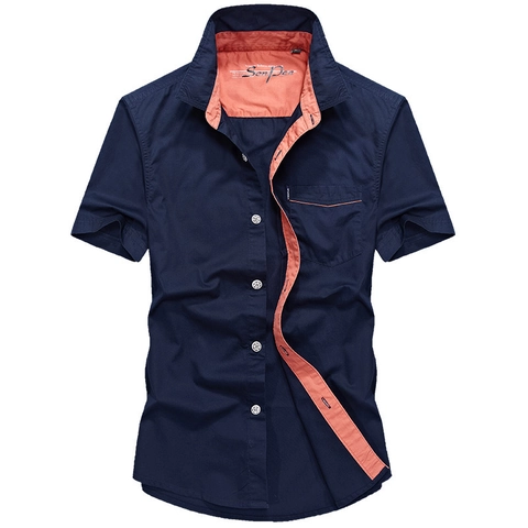Camicia Casual da Uomo in Cotone a Manica Corta Colletto a Punta Vestibilità Larga Bottoni Stile Lavoro Top Estivo Traspirante