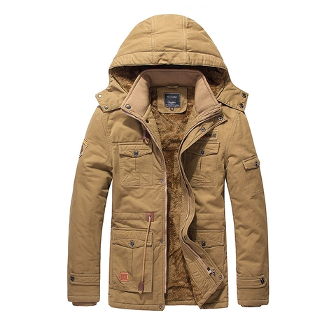 Men's Winter Heavyweight Cotton Parka Jacket Fleece Lined Multi-Pocket Detachable Hood Outdoor Casual Workwear Outerwear Coat