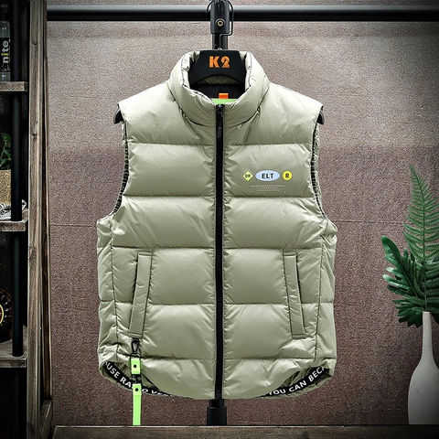 Gilet Puffer da Uomo in Piumino d'Anatra Bianco Invernale Ispessito Collo in Piedi Giacca Senza Maniche Stile Coreano Stampa di Lettere