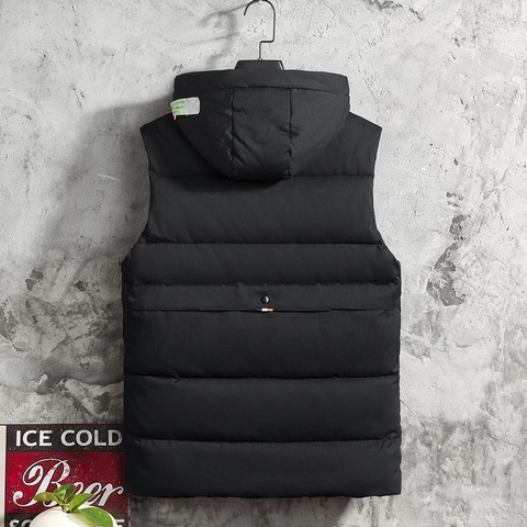 Men's Casual Hooded Padded Vest Solid Color Quilted Sleeveless Jacket For Winter Outdoor Warm Windproof Outerwear