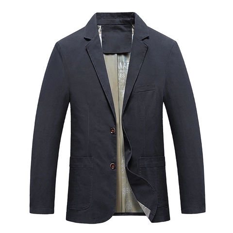 Men Casual Blazer Jacket Cotton Spandex Blend Notched Lapel Two Button Patch Pockets Vintage Printed Lining Business Work Italian Style