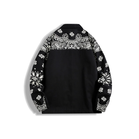 Veste Décontractée en Polyester à Imprimé Paisley pour Hommes Coupe-vent Streetwear Color Block Patchwork Automne Manteau Homme