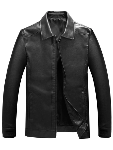 Men Casual PU Leather Jacket Lapel Collar Zipper Outerwear Solid Color Faux Leather Coat Business Fashion Men Jackets