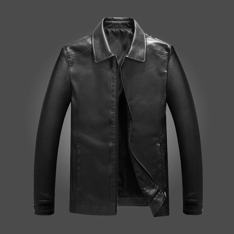 Men Casual PU Leather Jacket Lapel Collar Zipper Outerwear Solid Color Faux Leather Coat Business Fashion Men Jackets