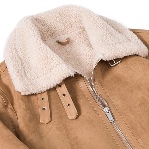 Herren Winter Faux Pelz Gefüttert PU Leder Biker Jacke Dick Warm Sherpa Kragen Motorradmantel Casual Khaki Dunkelbraun Oberbekleidung