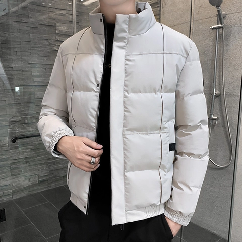 Men Winter Puffer Jacket Windproof Thickened Warm Coat Stand Collar Quilted Outerwear Urban Casual Men Clothing Polyester Jacket