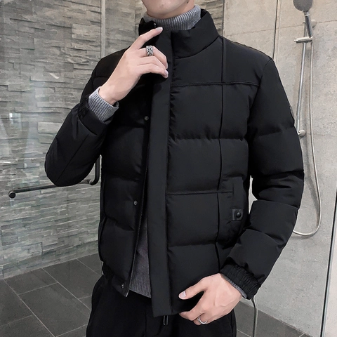 Men Winter Puffer Jacket Windproof Thickened Warm Coat Stand Collar Quilted Outerwear Urban Casual Men Clothing Polyester Jacket