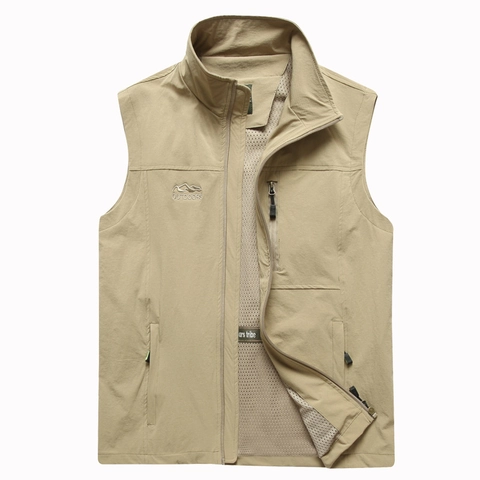 Men Outdoor Fishing Vest Stand Collar Lightweight Breathable Multi Pocket Zipper Waistcoat Casual Hiking Camping Outerwear