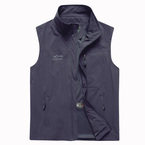Men Outdoor Fishing Vest Stand Collar Lightweight Breathable Multi Pocket Zipper Waistcoat Casual Hiking Camping Outerwear