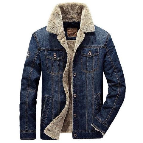 Herren Sherpa Gefüttert Denim Jacke Dick Warm Baumwollmischung Wintermantel Reverskragen Einreihig Multi Taschen Casual