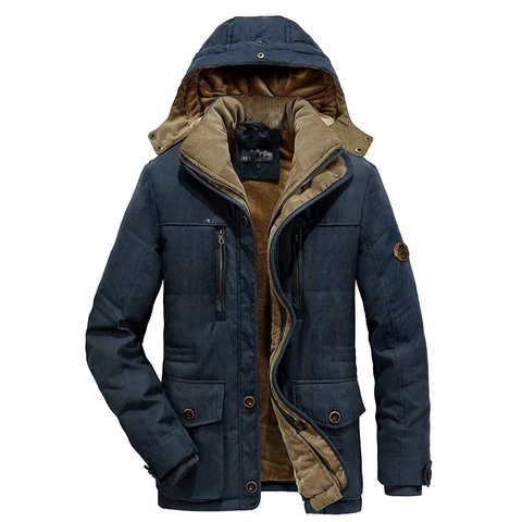 Herren Winter Kapuzen Wattierte Jacke Dickes Fleece Futter Lässiger Outdoor Mantel Multi Tasche Warme Winddichte Parka Mode