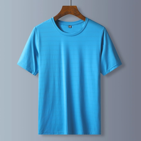 Camiseta de Manga Corta Casual para Hombre Verano Transpirable Mezcla de Nailon Color Sólido Cuello Redondo Ajuste Holgado para Uso Diario