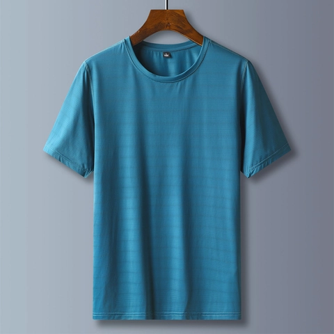 Camiseta de Manga Corta Casual para Hombre Verano Transpirable Mezcla de Nailon Color Sólido Cuello Redondo Ajuste Holgado para Uso Diario