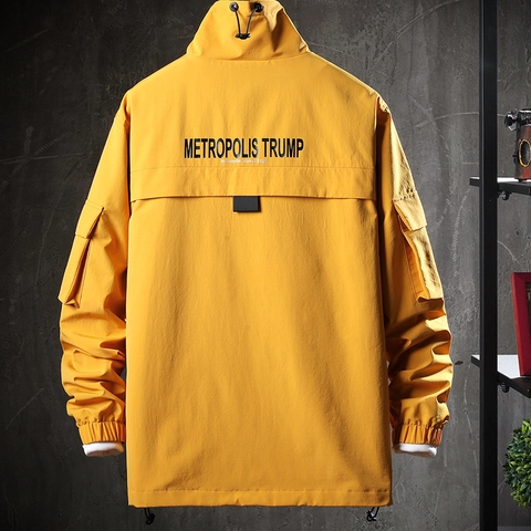 Veste de Travail Décontractée à Col Montant pour Homme Coupe-vent d'Extérieur Coupe Large Vêtements de Dessus avec Plusieurs Poches et Impression de Lettres