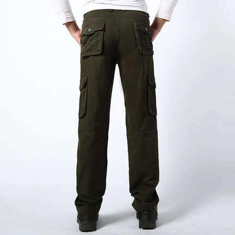 Men Casual Cotton Cargo Pants Multi Pocket Straight Leg Trousers Outdoor Military Style Wear-Resistant Work Pants For Men
