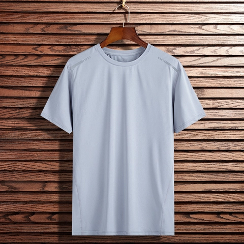 Men's Quick Dry Athletic T-Shirt Breathable Polyester Spandex Mesh Top For Gym Running Casual Sport Reflective Strip Solid Color