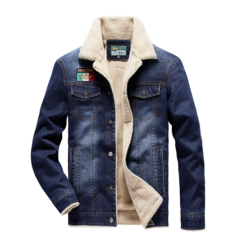 Veste en Jean Chaude d'Hiver pour Hommes Avec Doublure en Polaire Sherpa Manteau Décontracté en Mélange de Coton Style Workwear Brodé