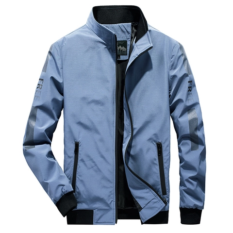 Veste Décontractée pour Hommes Col Montant Coupe-vent Impression de Lettres Bords Nervurés Poches Zippées Mode Manteau