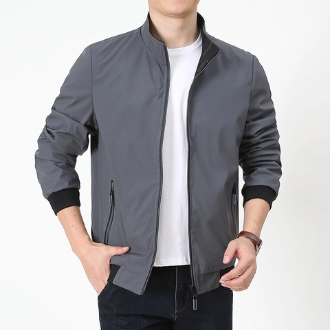 Herren Beidseitig Tragbar Jacke Stehkragen Freizeit Winddicht Reißverschluss Mantel Mit Rippbündchen Leicht Oberbekleidung Für Frühjahr Herbst