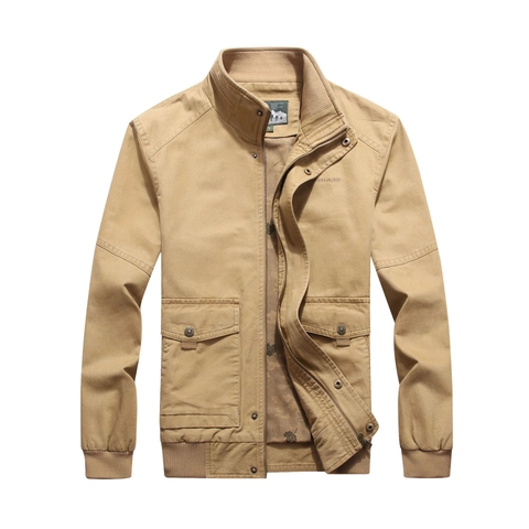Herren Casual Baumwolle Jacke Stehkragen Cargo Oberbekleidung Mehrfachtaschen Mantel Vintage Stil Frühling Herbst Mode Bomber