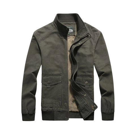 Herren Casual Baumwolle Jacke Stehkragen Cargo Oberbekleidung Mehrfachtaschen Mantel Vintage Stil Frühling Herbst Mode Bomber