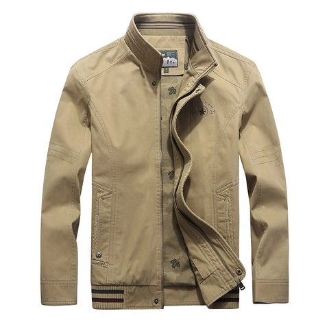 Men's Casual Stand Collar Jacket Long Sleeve Solid Color Zip Up Outerwear Vintage Workwear Ribbed Trim Polyester Spring Autumn Coat