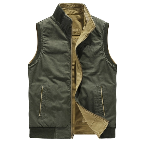 Chaleco Cargo de Algodón 100% para Hombre Reversible Multi-Bolsillo Cuello Alto Chaleco de Pesca y Fotografía Casual