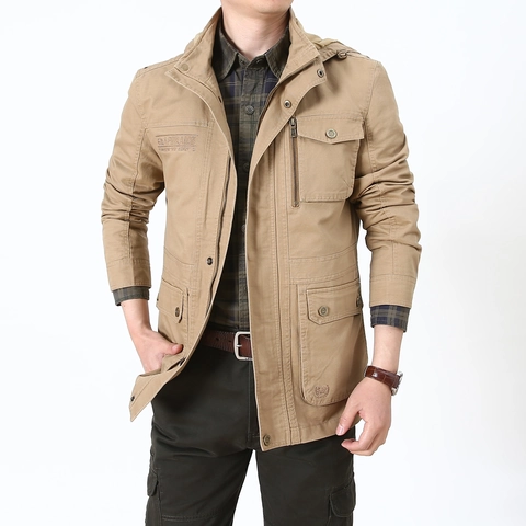 Men's Workwear Jacket Cotton Multi Pocket Outdoor Hooded Casual Military Style Windproof Windbreaker Coat For Men