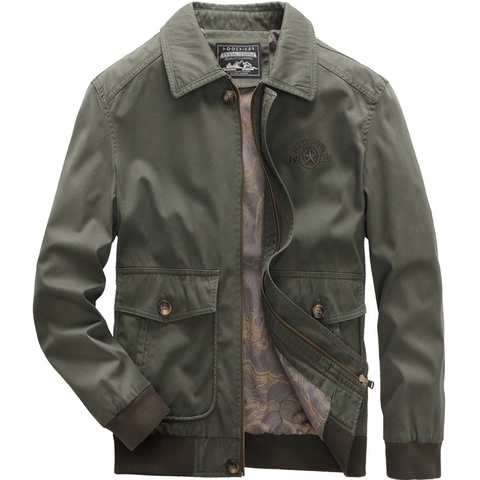 Men Casual Cargo Jacket Cotton Multi Pocket Flight Bomber Jacket Zip Up Lapel Military Style Outerwear Coat For Men