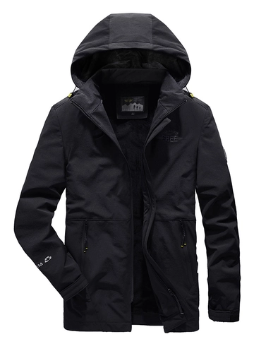 Giacca da Uomo con Cappuccio per Esterno Antivento Foderata in Pile Caldo Cappotto Moda Casual Abbigliamento Maschile