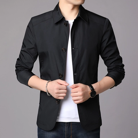 Veste Business Casual pour Hommes en Polyester Coupe-vent Col Rabattu Manteau Avec Boutons Simple Boutonnage pour Bureau Travail Quotidien