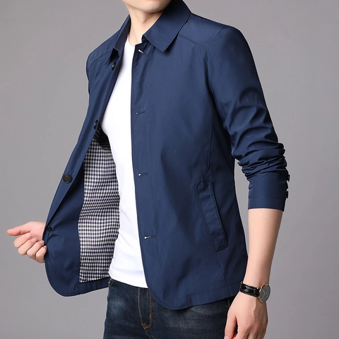 Veste Business Casual pour Hommes en Polyester Coupe-vent Col Rabattu Manteau Avec Boutons Simple Boutonnage pour Bureau Travail Quotidien