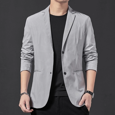 Blazer Business Décontracté pour Hommes en Polyester Imprimé à Pois Col à Revers Boutonnage Simple Veste Slim Fit Printemps Automne