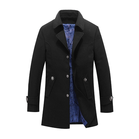 Men Business Long Overcoat Casual Winter Trench Coat With Paisley Lining Single Breasted Outerwear Formal Jacket Coat