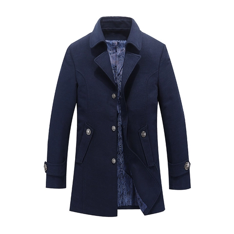Men Business Long Overcoat Casual Winter Trench Coat With Paisley Lining Single Breasted Outerwear Formal Jacket Coat
