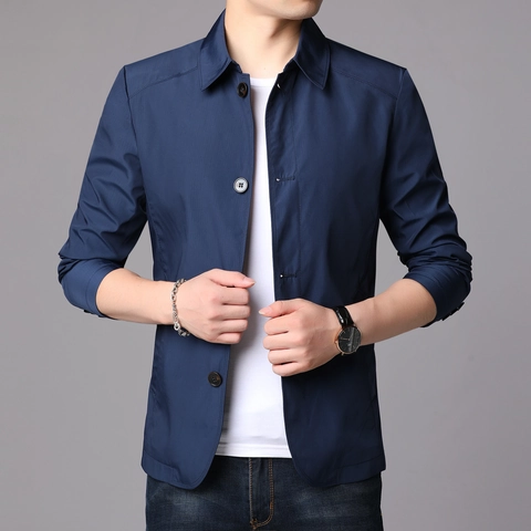 Giacca Leggera Business Casual Da Uomo Colletto A Punta Tinta Unita Poliestere Traspirante Cappotto Per Uomini Maturi