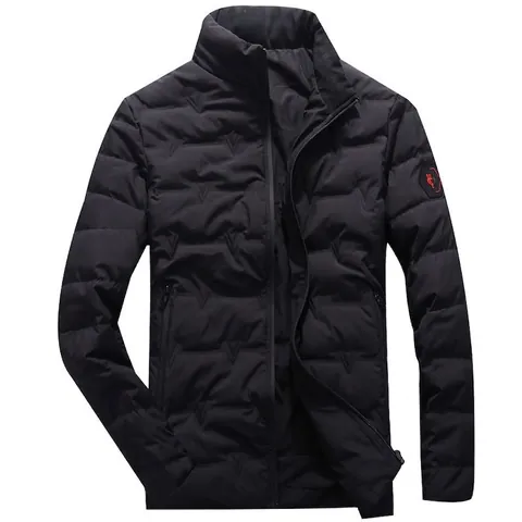 Herren Stehkragen Daunenjacke Dicke Warme Winter Pufferjacke V-Förmige Steppung Winddichte Casual Thermojacke Schwarz