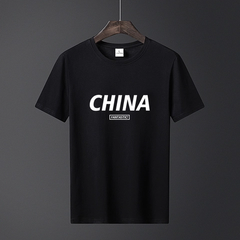 Maglietta da Uomo Casual in Cotone a Maniche Corte Tinta Unita Traspirante Vestibilità Slim Stile Coreano Stampa Grafica