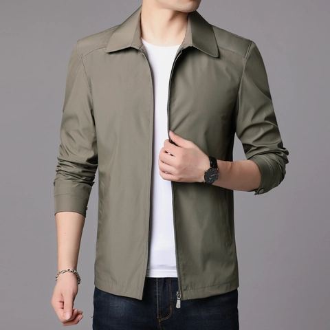 Ανδρική Business Casual Πολυεστερική Ζακέτα Κλασικός Γιακάς Αντιανεμικό Φερμουάρ Παλτό για Άνδρες Μέσης Ηλικίας Άνοιξη Φθινόπωρο