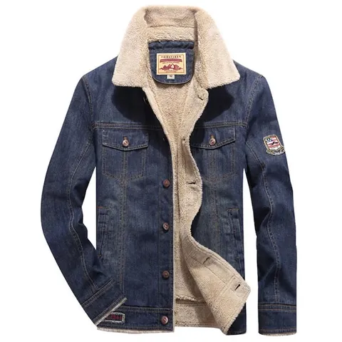 Men's Winter Sherpa Lined Denim Jacket Thick Warm Cotton Padded Fleece Coat Vintage Washed Jean Jacket Casual Outerwear