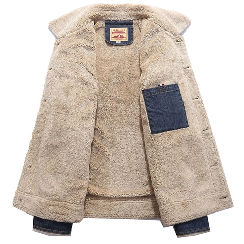 Men's Winter Sherpa Lined Denim Jacket Thick Warm Cotton Padded Fleece Coat Vintage Washed Jean Jacket Casual Outerwear