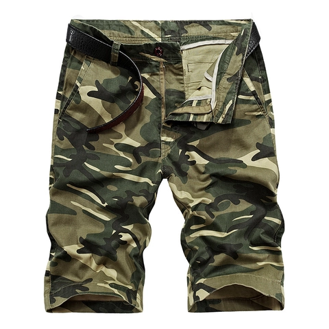 Men's Casual Camouflage Cargo Shorts With Belt Multi-Pocket Breathable Polyester Summer Outdoor Five-Point Pants Breeches