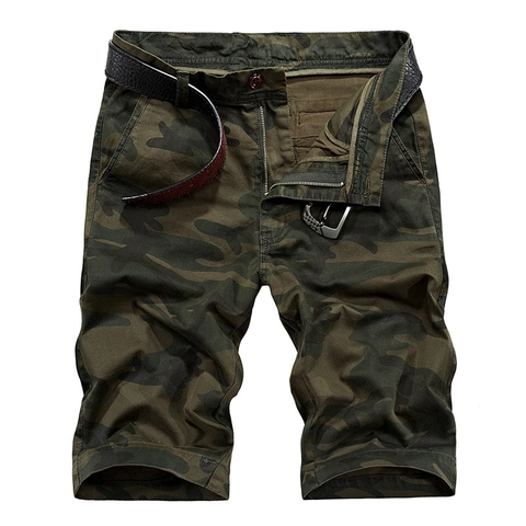 Men's Casual Camouflage Cargo Shorts With Belt Multi-Pocket Breathable Polyester Summer Outdoor Five-Point Pants Breeches