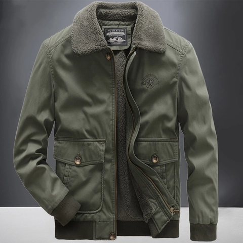 Herren Casual Sherpa Gefütterte Jacke Winter Warm Fleece Wattierte Cargo Mantel Vintage Stickerei Winddicht Baumwolle Jacke