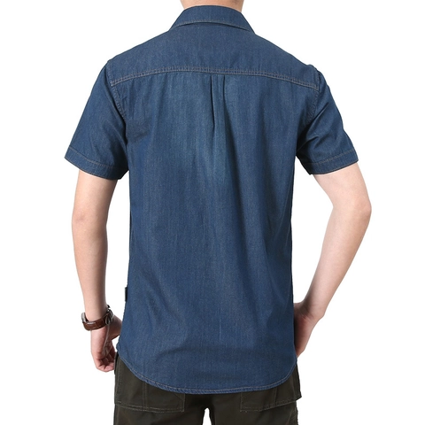 Camicia di Jeans a Maniche Corte da Uomo 100% Cotone Casual con Colletto a Revers e Doppie Tasche Top Estivo alla Moda