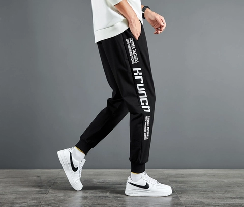 Herren Jogginghose Baumwollmischung Sweatpants Buchstabendruck Slim Fit Atmungsaktiv Casual Hosen Streetwear Activewear Für Männer Schwarz
