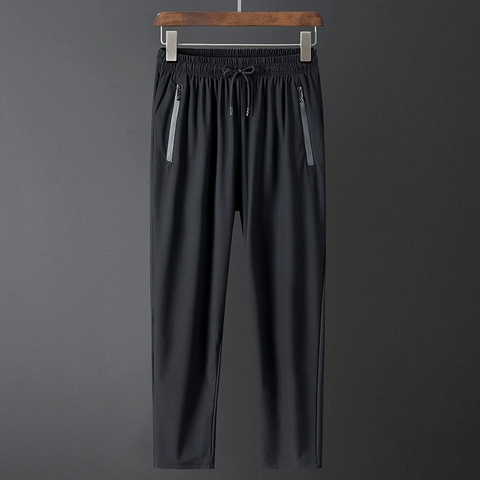 Pantalones Deportivos de Satén de Hielo para Hombre Transpirables de Secado Rápido Con Bolsillos de Cremallera y Cordón