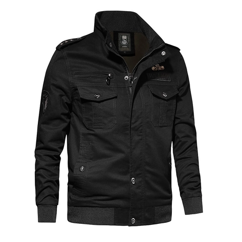 Men Cotton Military Cargo Jacket Stand Collar Multi Pocket Casual Tactical Outdoor Bomber Coat For Men Daily Durable Outerwear