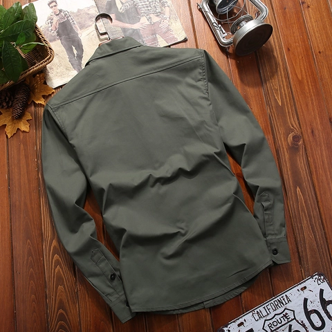 Herren Casual Cargo Hemd 100% Baumwolle Langarm Workwear Top Mit Doppelten Brusttaschen Einfarbig Outdoor Button Down Hemd