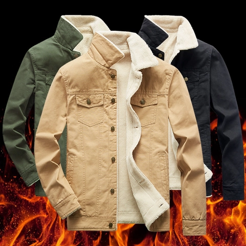 Giacca da Uomo Invernale Pesante Foderata in Pile Sherpa Esterno in Tela di Cotone Spessa Calda Antivento Utility Workwear Giacca Casual Outdoor